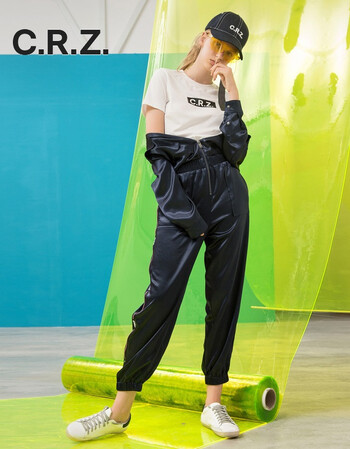 crz潮牌女装2018夏季专柜新款时髦运动休闲连体裤女cdl2q590 藏青b50