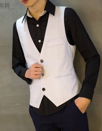 新款韩版发型师ktv马甲时尚男西装马甲修身职业商务绅士马甲 纯白色