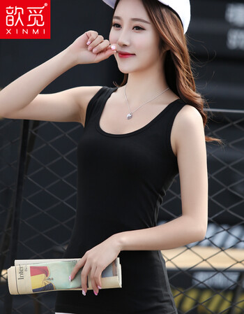 莫代尔一体式带胸垫运动文胸内衣打底衫居家背心小吊带背心女 黑色 m