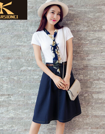 karsionci 韩版套装裙女两件套女装2016夏装新款休闲夏季a字裙子套装