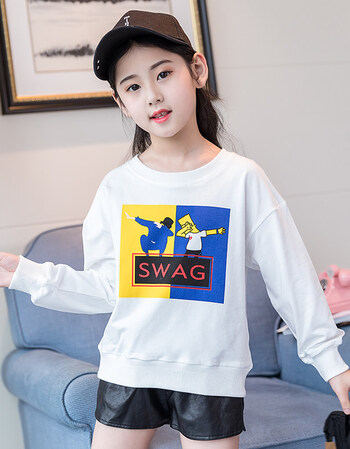 童装女童春秋3-4-5-6-7-8-10十岁儿童衣服女孩长袖t恤打底衫秋装 白色