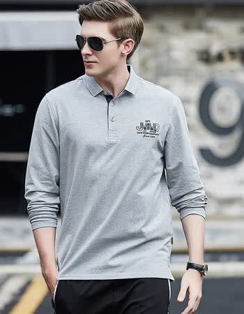 秋装男士长袖t恤 男翻领纯棉polo衫男立领宽松休闲卫衣 灰色 xl