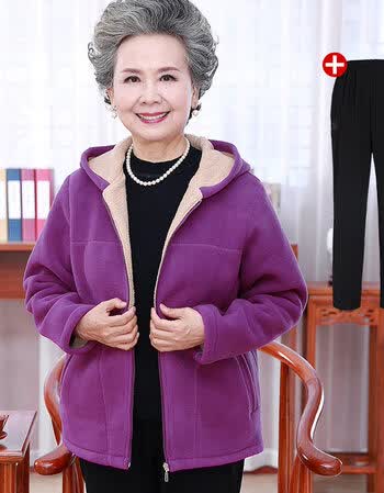 奶奶装秋装外套中老年人女装妈妈卫衣秋冬款老人衣服老太太 浅紫色连
