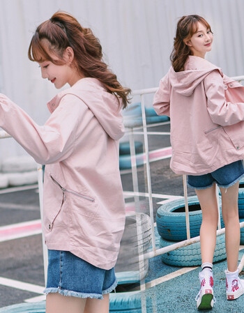 季小清新外套女春秋韩版学生矮个子娇小短款bf原宿宽松长袖 杏色 l