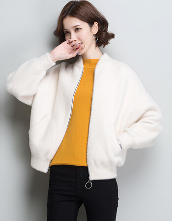 外套女毛衣针织衫宽松开衫秋冬加厚双面短款外搭蝙蝠衫 白色 l
