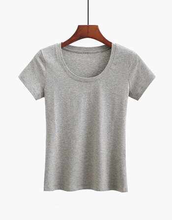 夏季新款2018修身显瘦纯棉短袖t恤女纯色学生大码黑白女半袖体恤 浅灰