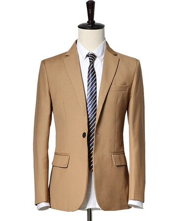 潮流修身小西服男士商务休闲便西单件西装外套 卡其色一扣单件西装