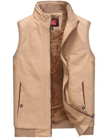 冬季加绒马甲男小码男装休闲立领纯棉布料马夹背心户外运动坎肩男