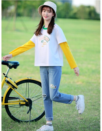 12-13-14-15-16-17岁少女孩秋装运动套装高初中学生阔腿裤两件套 黄色