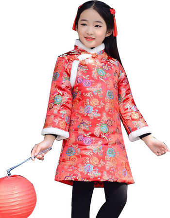 2018冬季新款夹棉儿童旗袍中国风小孩加厚过年衣服新年装 古代小美女
