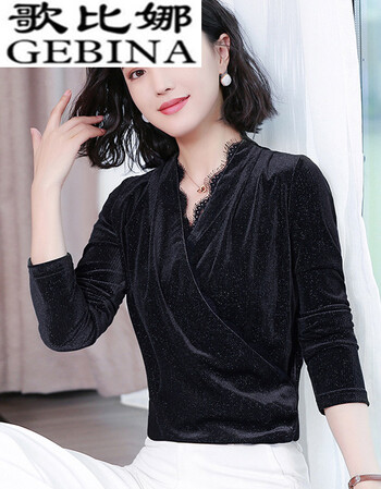 歌比娜 平绒丝绒上衣女秋冬保暖加绒小衫金丝绒打底衫女时尚2018新款