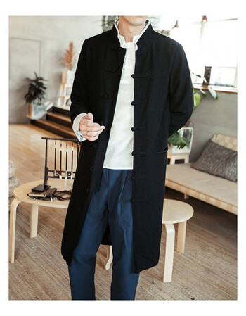 打坐保暖棉麻外套长袍茶服中国风中长款汉服上衣粗麻布盘扣唐装居士服