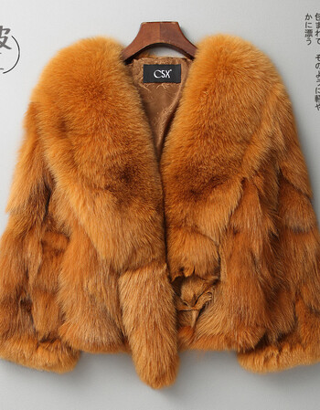 轻奢狐狸毛皮草外套秋冬短款坎肩女海宁新款修身秋冬百搭防寒大衣 姜