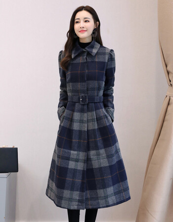 裙子潮冬天女 秋冬装女2018新款中长款毛呢格子连衣裙韩版初秋季加厚