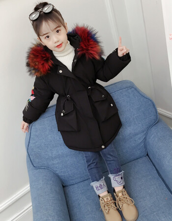 新款女童棉衣新款韩版冬季中长款外套儿童加厚棉服中大童冬装 黑色