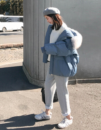 2018新款韩版宽松学生大毛领面包服女短款ins棉服外套冬装加厚潮 迷雾