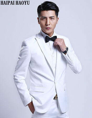 haipaihaoyu西服套装男修身商务休闲白色西装新郎结婚礼服a105白色180