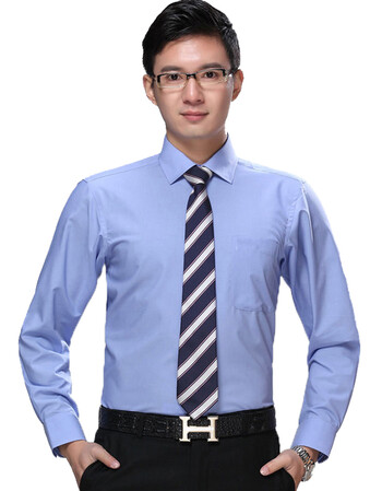英巴克男士春秋款青年商务休闲正装纯色长袖衬衫 浅蓝色 6897 40