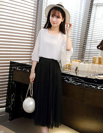 风少女夏装女雪纺衫两件套上衣半身长裙女学生时尚套装连衣裙 黑色 s