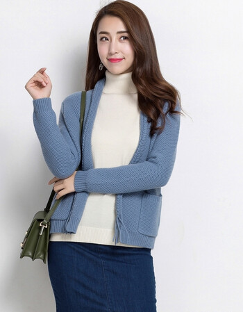 恒源祥羊毛衫女开衫2018秋季新款纯羊毛加厚针织衫外穿毛衣女外套f 兰