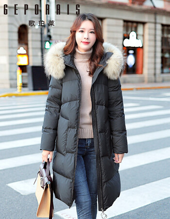 歌珀莱品牌女装羽绒服女中长款2018冬季新品加厚大毛领大码过膝韩版