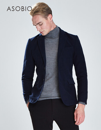 asobio 新款男式西服 欧美时尚纯色全棉西服 3542454370 墨蓝色/614