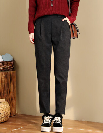 毛呢裤子女宽松哈伦裤2018秋冬新款韩版小脚萝卜裤休闲直筒呢子裤