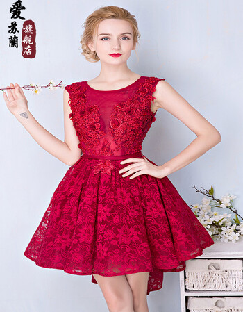 爱苏兰红色敬酒服新新款夏前短后长燕尾款婚纱礼服结婚宴会修身一字肩