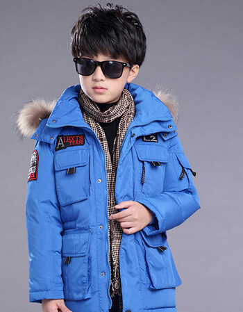mll童装男童羽绒服 新款中大儿童加厚90白鸭绒中长款羽绒服 浅蓝 160