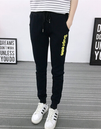 
                                        春夏运动裤女韩版显瘦长裤修身小脚学生休闲裤宽松卫裤潮哈伦裤 常规缩口SUP黑色 M  建议95斤-107斤                