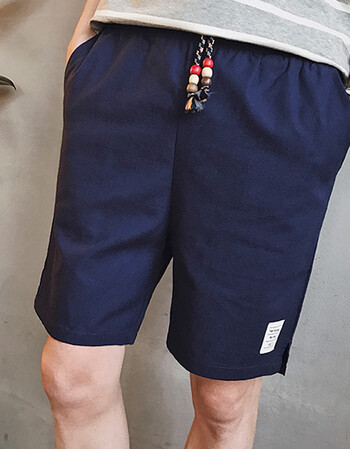 潮至短裤男2017韩版修身直筒裤时尚休闲青少年简约百搭短裤男夏 藏青