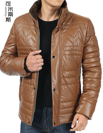可米蒂斯秋冬男士休闲棉皮衣修身大码立领高档柔软pu皮衣中老年男装
