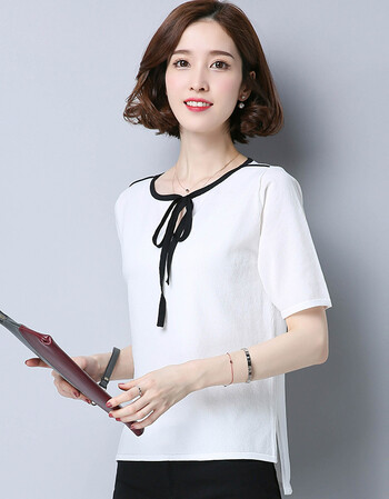 冰丝t恤女短袖韩版宽松百搭中袖白色短款上衣夏季薄款套头针织衫 白色