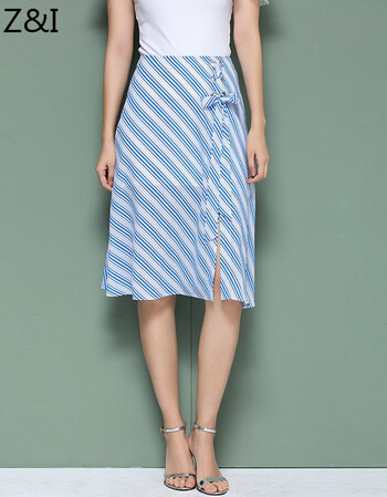 z&i2017夏季女装新款系带高腰条纹半身裙中裙女 白色条纹 xs