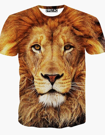 皙秀夏季恶搞男女学生个性动物立体图案印花衣服d短袖男t恤创意 狮子