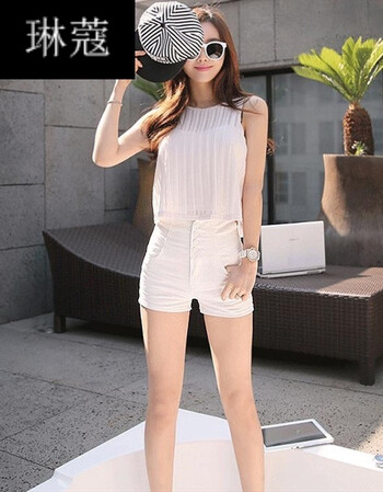 琳蔻夏新款高腰牛仔短裤女修身休闲裤韩版紧身百搭搭热裤 白色 xl