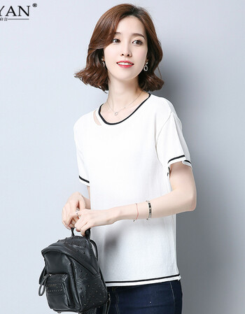 启言夏季新款时尚纯色t恤女短袖韩版宽松百搭中袖休闲短款上衣夏装薄