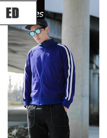ed 时尚潮牌春季70年代美式经典运动服立领夹克 蓝色 m