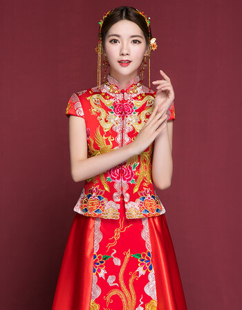 秀禾服2017新款夏季新娘礼服嫁衣复古中式结婚旗袍显瘦短袖敬酒服