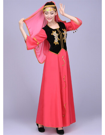 浅娜芬新疆舞蹈演出服新款女装维族大裙摆维吾尔族服饰少数民族服装