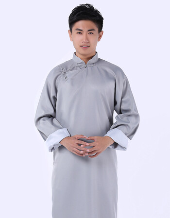 男士古装相声服大褂 民国教书先生鲁迅中式长衫长袍 演出表演服装 浅