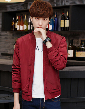 迈商务休闲男装夹克外套男长袖风衣服秋冬季开衫春装男士js609 酒红色
