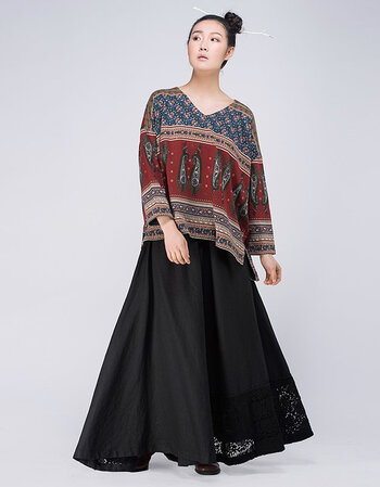 吉丘古儿苏格兰原创设计宽松显瘦裙裤 异域民族风长裤麻质蕾丝花边阔