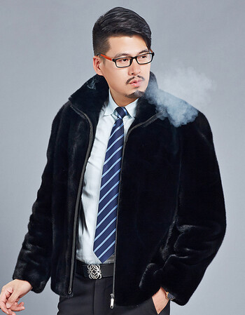 2015新款海宁男士进口水貂皮草貂皮大衣男款整貂连帽外套夹克 立领