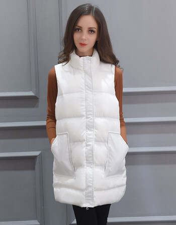2017秋冬新款马甲女中长款坎肩背心外套面包服女韩版潮 白色 s