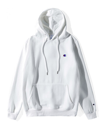 champion日版卫衣女连帽背后logo圆领草写印花男情侣长袖 大c白色 l