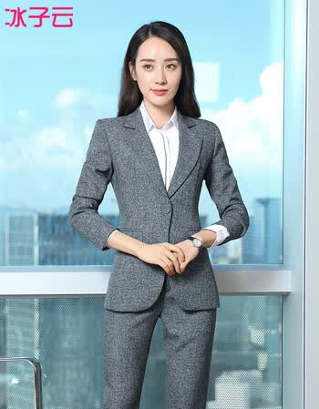 冰子云小西装女秋冬新款职业装女装套装ol修身酒店银行工作服 灰色