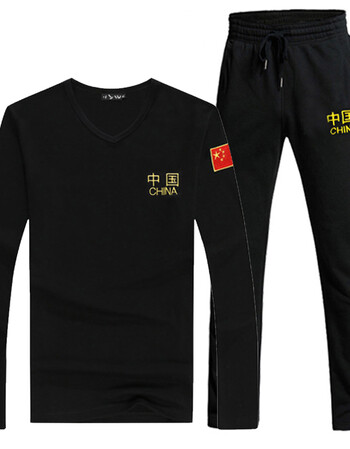 春秋军人战狼套装刺绣狼头军装男士修身军迷武警特战t恤长裤police