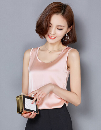 雪纺吊带背心女高档时尚缎打底衫宽松无袖大码女装小背心上衣 藕粉 s