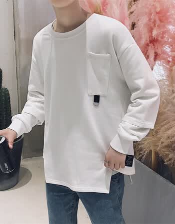 古莱登潮牌百搭白色套头卫衣男无帽圆领韩版潮学生街头bf宽松ulzzang